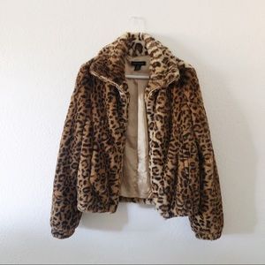 Leopard faux fur bomber jacket
